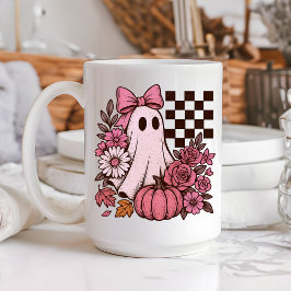 Retro Pink Coquette Ghost Girl mit Bow Halloween Kaffeetasse