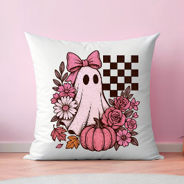 Retro Pink Coquette Ghost Girl mit Bow Halloween Kissen