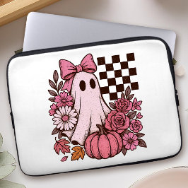 Retro Pink Coquette Ghost Girl mit Bow Halloween Laptopschutzhülle