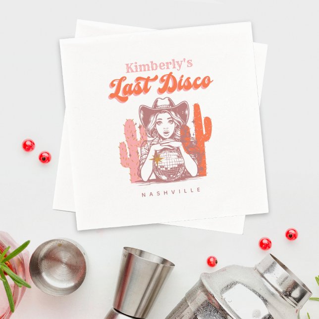 Retro Pink Cowgirl Last Disco Bachelorette Party  Serviette (Von Creator hochgeladen)