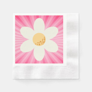 Retro Pink Daisy Birthday Napkins - Boho Groovy 1s Serviette