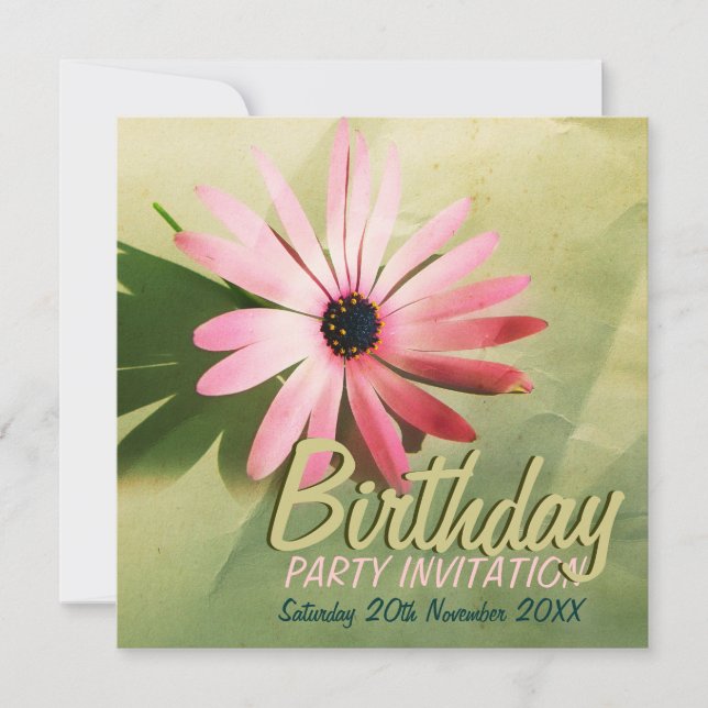 Retro Pink Daisy Blume Geburtstagseinladungen Einladung (Vorderseite)