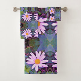 Retro Pink Daisy Blume Pattern Badhandtuch Set