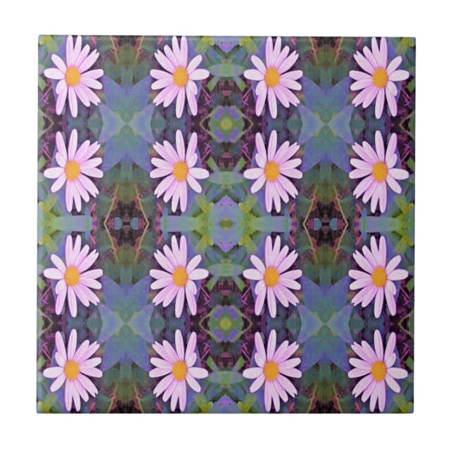 Retro Pink Daisy Blume Pattern Fliese (Vorderseite)