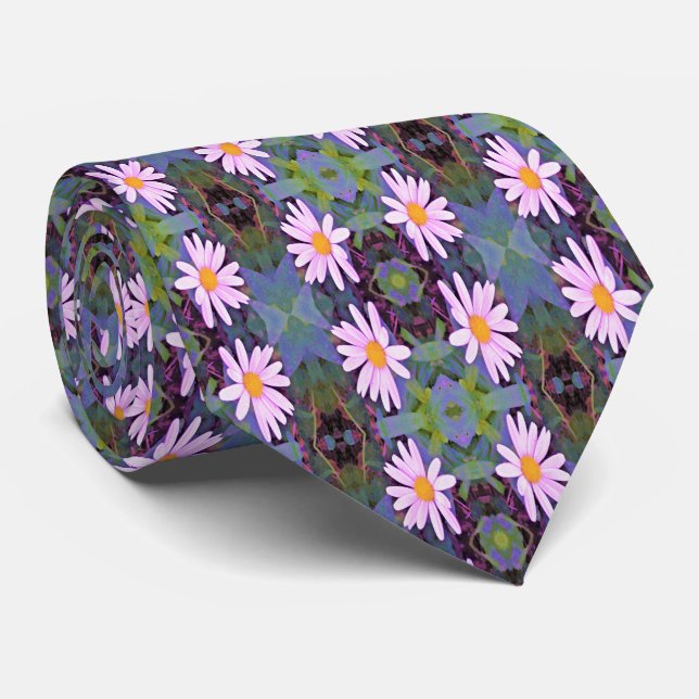 Retro Pink Daisy Blume Pattern Krawatte (Gerollt)