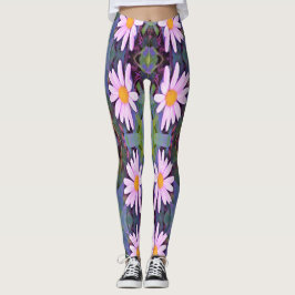 Retro Pink Daisy Blume Pattern Leggings