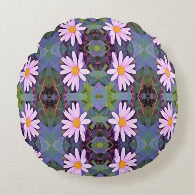 Retro Pink Daisy Blume Pattern Rundes Kissen (Vorderseite)