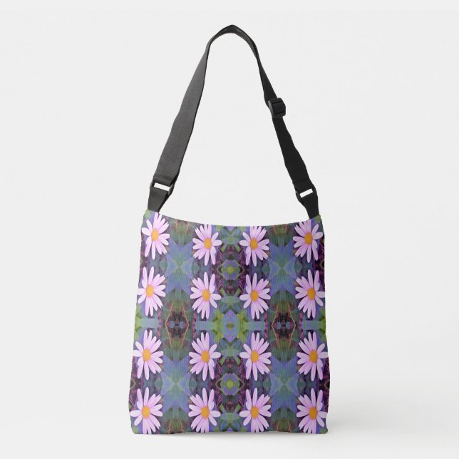 Retro Pink Daisy Blume Pattern Tragetaschen Mit Langen Trägern (Vorderseite)