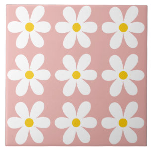 Retro Pink Daisy Floral Pattern Fliese