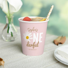 Retro Pink Daisy ONEderful 1. Geburtstag Party Pappbecher