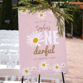 Retro Pink Daisy ONEderful 1. Geburtstag Party Poster