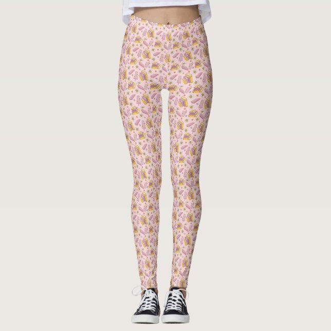 Retro Pink Daisy Reader Vibes Leggings (Vorderseite)
