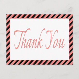 Retro Pink Danke Pink & schwarze Streifen Postkarte