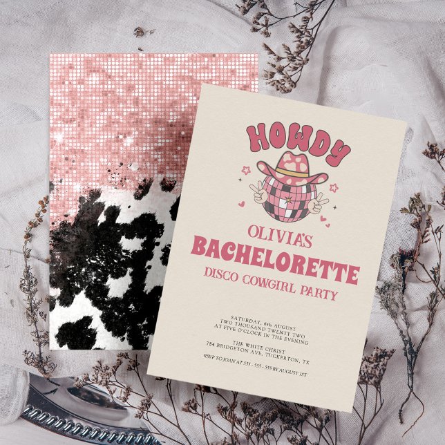 Retro Pink Disco Cowgirl Junggeselinnen-Abschied Einladung (Von Creator hochgeladen)