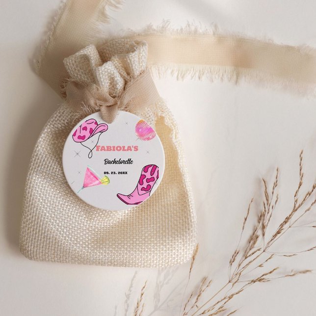 Retro Pink Disco Cowgirl Western Bachelorette Geschenkanhänger (Von Creator hochgeladen)