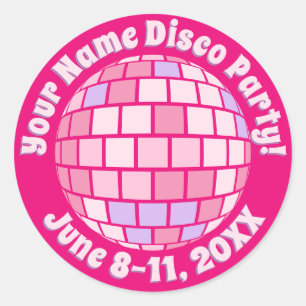 Retro Pink Disco-Kugel PERSONALISIERT Runder Aufkleber
