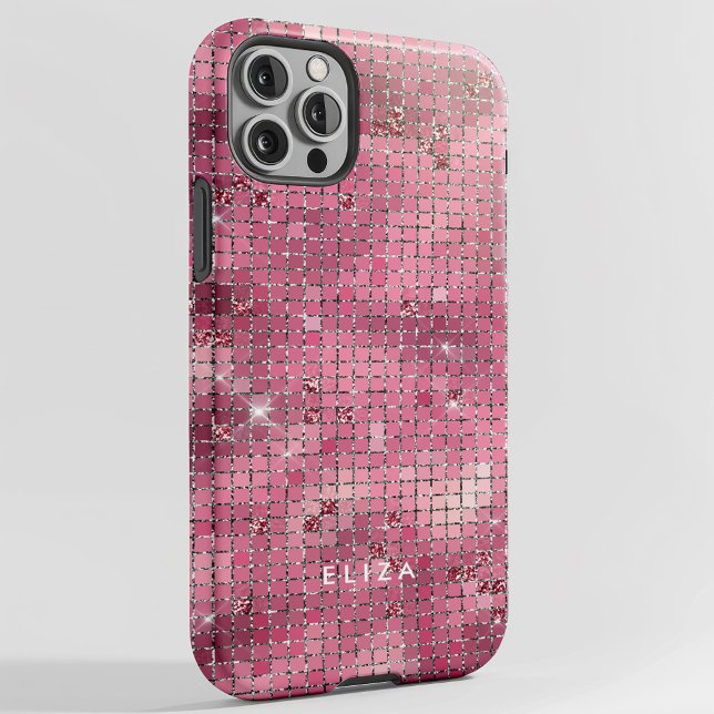 Retro Pink Disco Mirror | Monogramm Case-Mate iPhone 14 Hülle (A glam, dark pink disco inspired phone case)