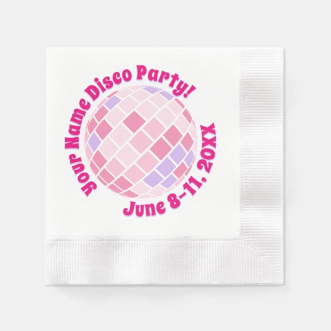Retro Pink Diskothek Ball PERSONALISIERT Serviette (Vorderseite)