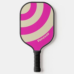 Retro Pink Drei-Kreis-Streifen mit Namen Pickleball Schläger