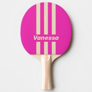 Retro Pink Drei Pin Streifen mit Namen Tischtennis Schläger