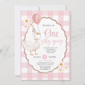 Retro Pink Eine Alberne Gans 1. Geburtstag Einladung
