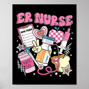 Retro Pink Er Nurse Funny Emergency Room Rn Poster