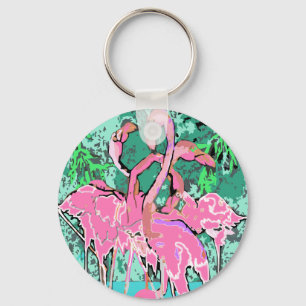 Retro Pink Flamingo Bird Schlüsselanhänger Flaming