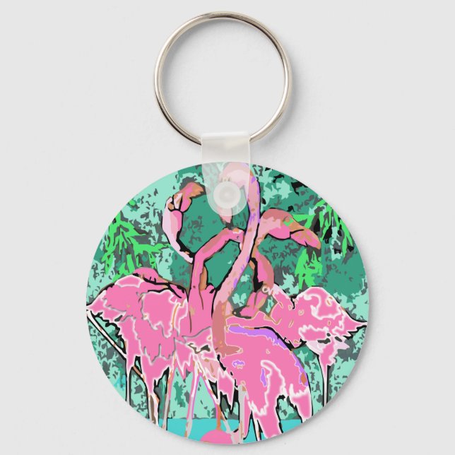 Retro Pink Flamingo Bird Schlüsselanhänger Flaming (Vorderseite)