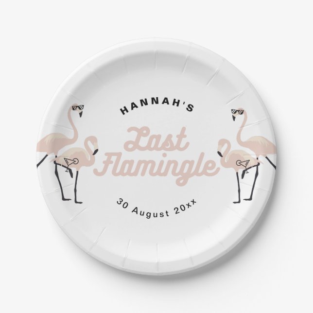 Retro Pink Flamingo Last Flamingle Brautparty Pappteller (Vorderseite)