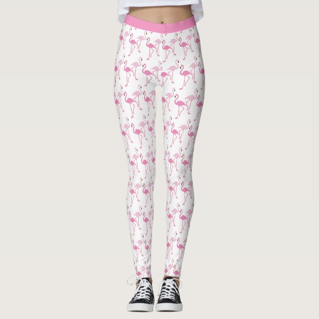 Retro Pink Flamingos Tropical Pattern Yoga Leggings (Vorderseite)