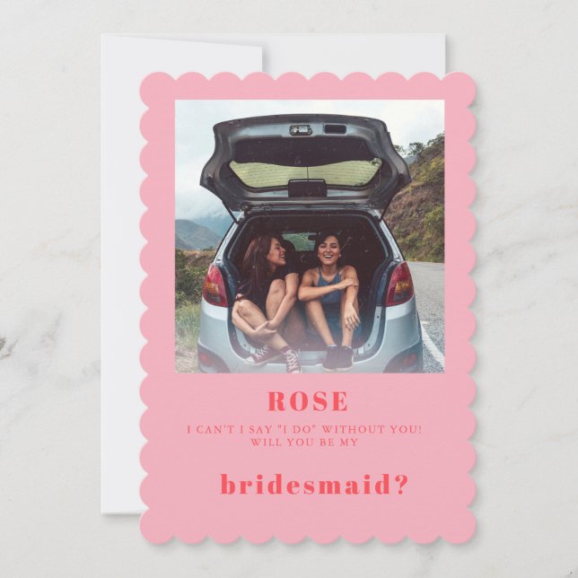 Retro Pink Foto Bridesmaid Vorschlag Card Einladung (Vorderseite)
