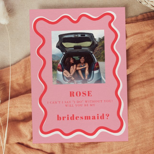 Retro Pink Foto Bridesmaid Vorschlag Card Einladung (Von Creator hochgeladen)