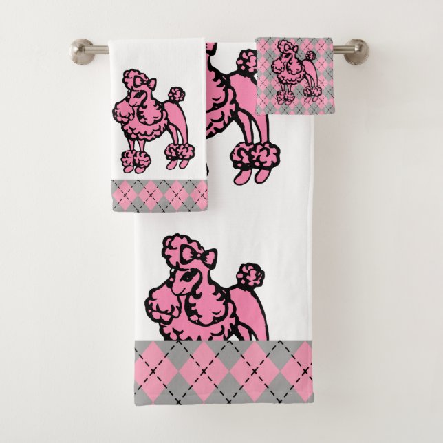 Retro Pink French Poodle Badetücher Set (Insitu)
