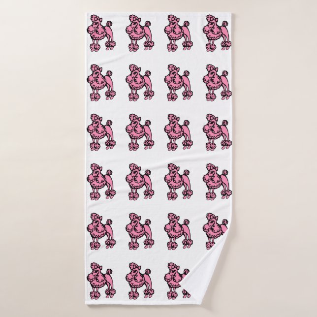 Retro Pink French Poodle Large Bath Towel Badehandtuch (Badehandtuch)