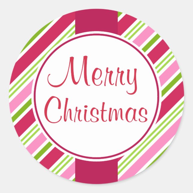 Retro Pink Frohe Weihnachtscreme Geschenkaufkleber Runder Aufkleber (Vorderseite)