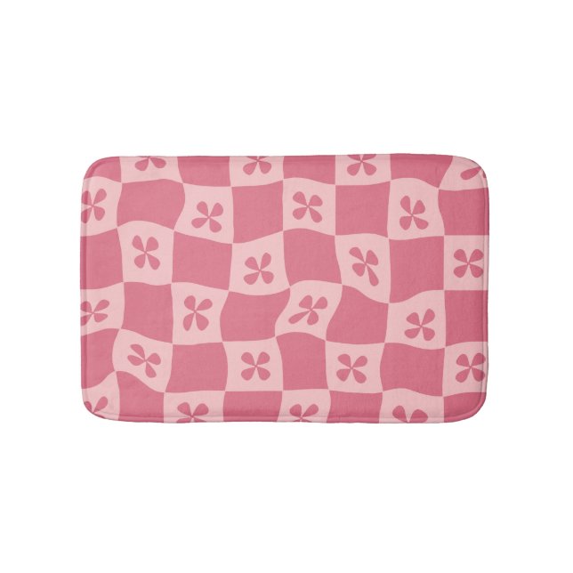 Retro Pink Gelb gedecktes Muster Badematte (Vorderseite)