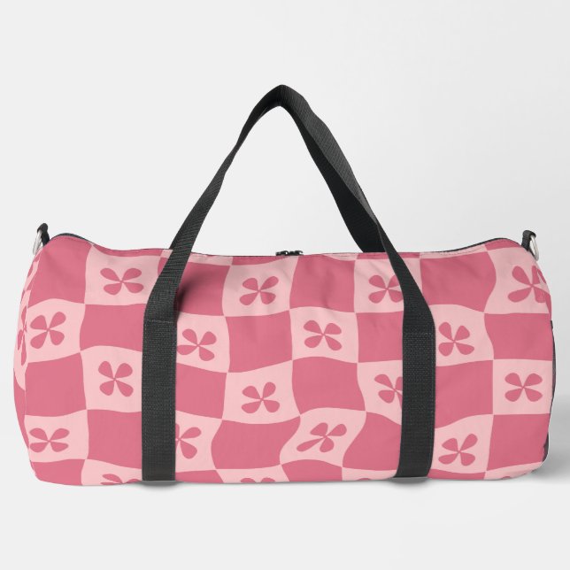 Retro Pink Gelb gedecktes Muster Duffle Bag (Vorderseite)
