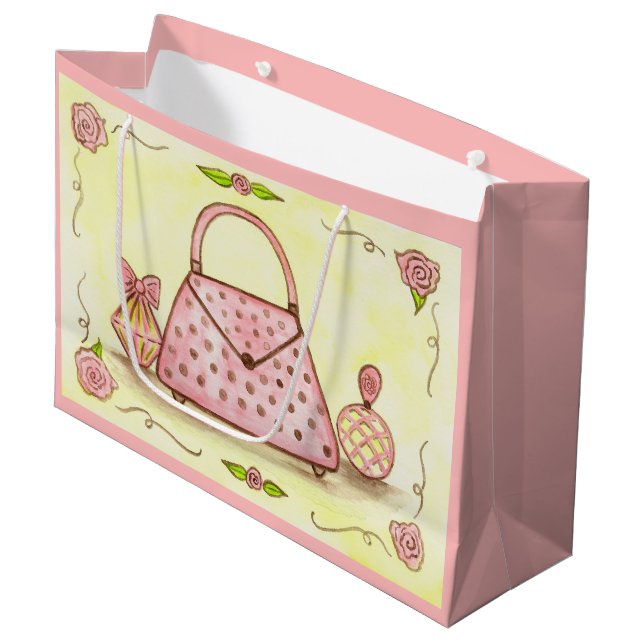 Retro Pink Geschenktasche Große Geschenktüte (Vorderseite Schrägansicht)