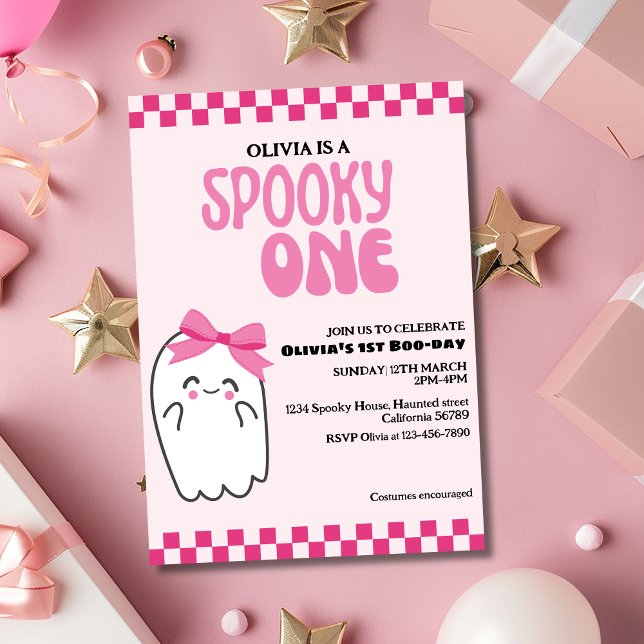 Retro Pink Ghost Halloween Spooky ein Geburtstag Einladung (Von Creator hochgeladen)