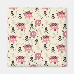 Retro Pink Girly Skull und Knochen Magnet