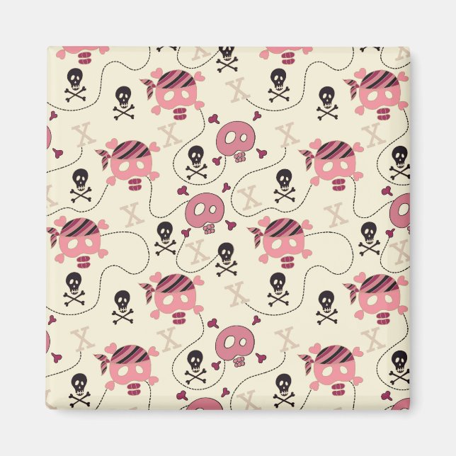 Retro Pink Girly Skull und Knochen Magnet (Vorne)