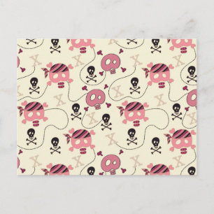 Retro Pink Girly Skull und Knochen Postkarte