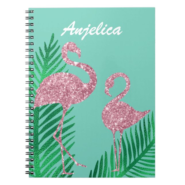 Retro Pink Glitzer Flamingo und Palm Blätter Notizblock (Vorderseite)