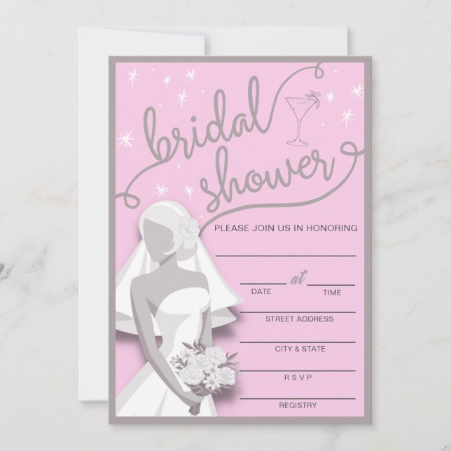 Retro Pink & Gray Füllung in Bridal Dusche Einladu Einladung (Vorderseite)