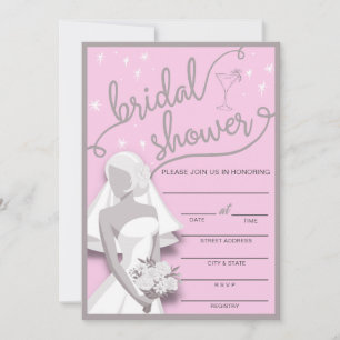 Retro Pink & Gray Füllung in Bridal Dusche Einladu Einladung
