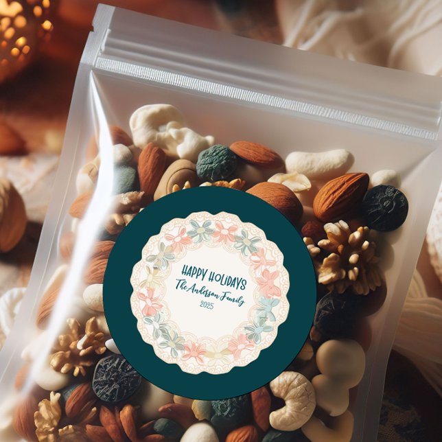 Retro Pink Green Christmas Runder Aufkleber (Von Creator hochgeladen)