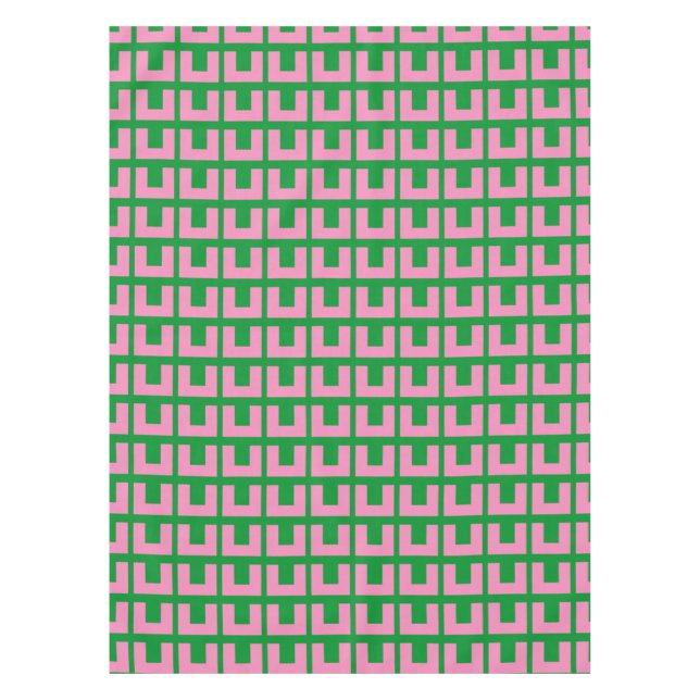Retro Pink Green Geometric Mitte Jahrhundert Moder Tischdecke (Vorderseite)