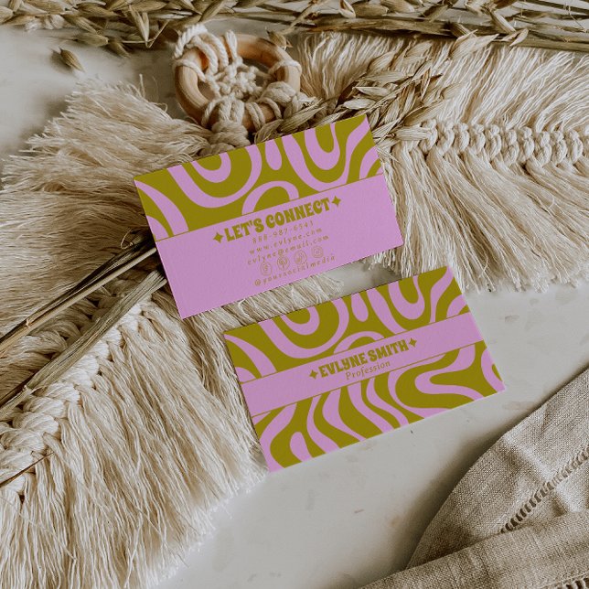 Retro Pink Green Monochrome Boho Groovy Trendy  Visitenkarte (Von Creator hochgeladen)