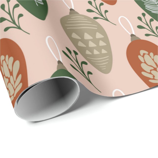 Retro Pink & Green Ornamente Weihnachtsmuster Geschenkpapier (Rolleneckpunkt)