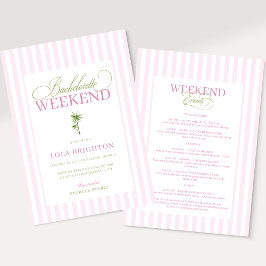 Retro Pink Green Palm Beach Bachelorette Itinerary Einladung